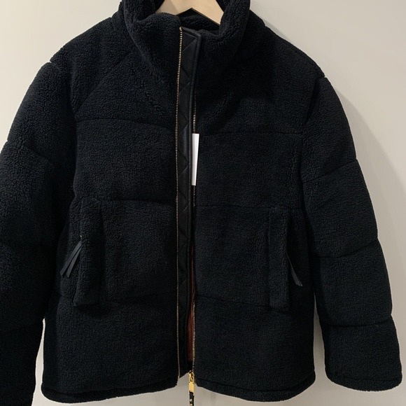 REBECCA MINKOFF Black Jacket Puffer Coat $368 Teddy Fuzzy Size M Zip RM-982 - Picture 3 of 11
